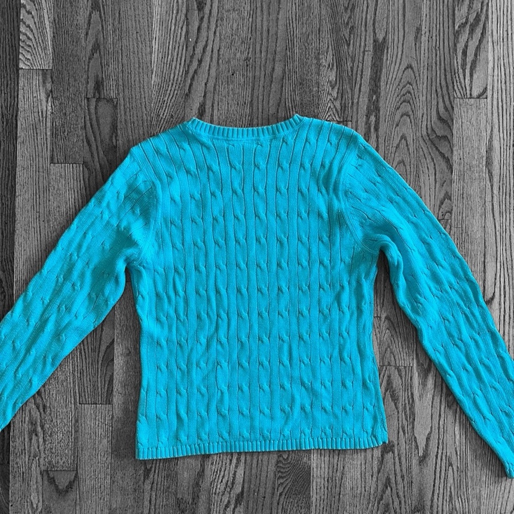 Ralph Lauren Turquoise Blue Crew Neck Cable Knit Sweater, size L - Picture 5 of 7